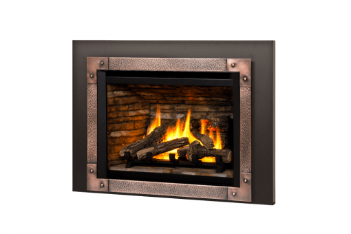 Logs, Ledgestone Liner, Edgemont Hammered Front in Copper and 3-Sided Trim Kit